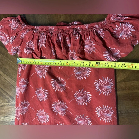 Madewell Silk Off the Shoulder Palm Red Sheath Mini Dress Boho Floral Size XS - Picture 5 of 9